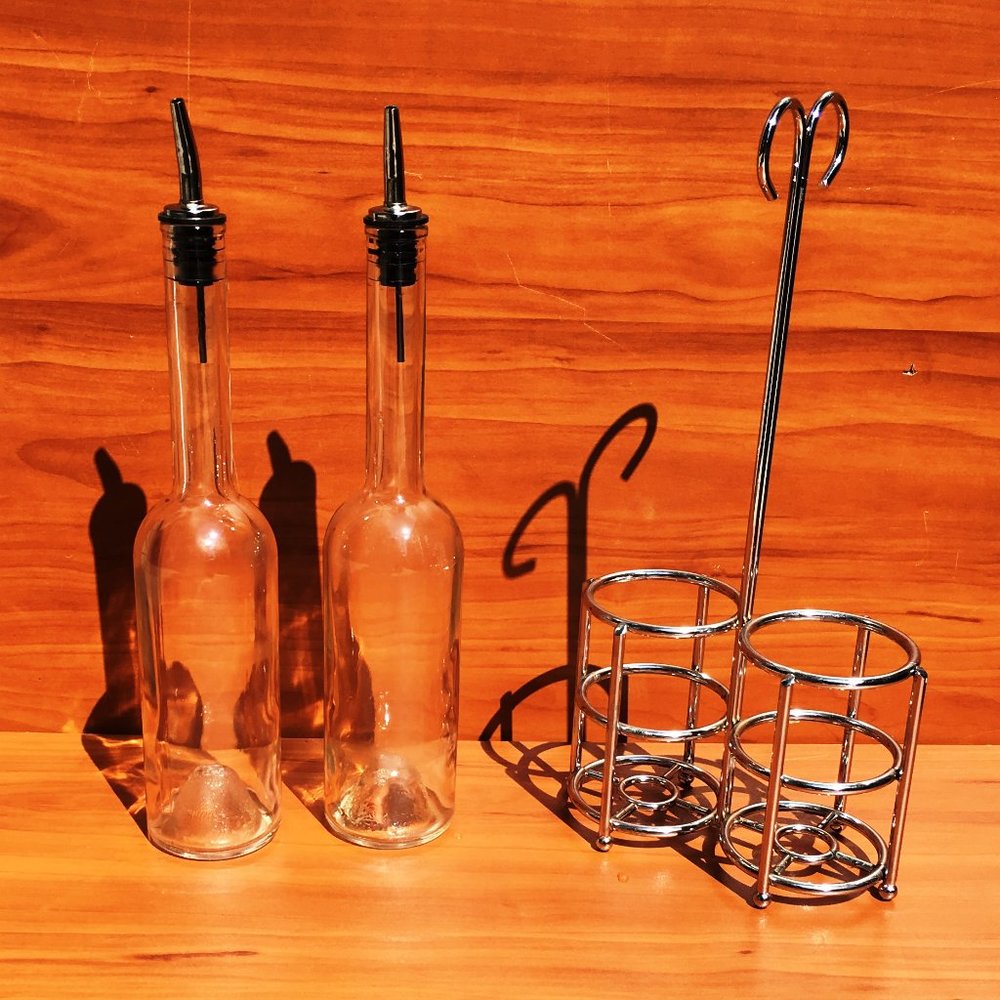 🥗Oil & Vinegar Caddy Glass Bottle w. Pour Sprout